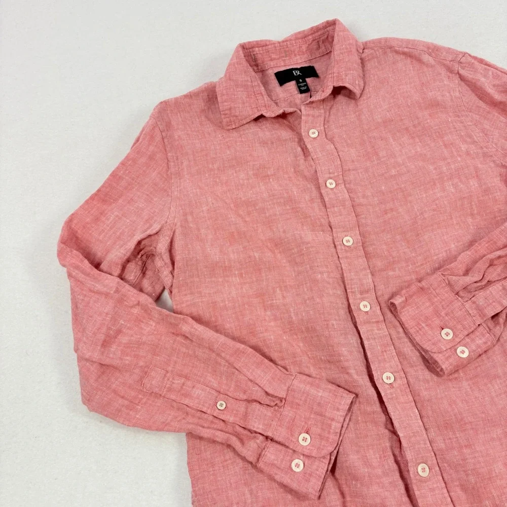 Banana Republic Mens Small Linen Button Down Shirt Pink Vacation Beach Resort